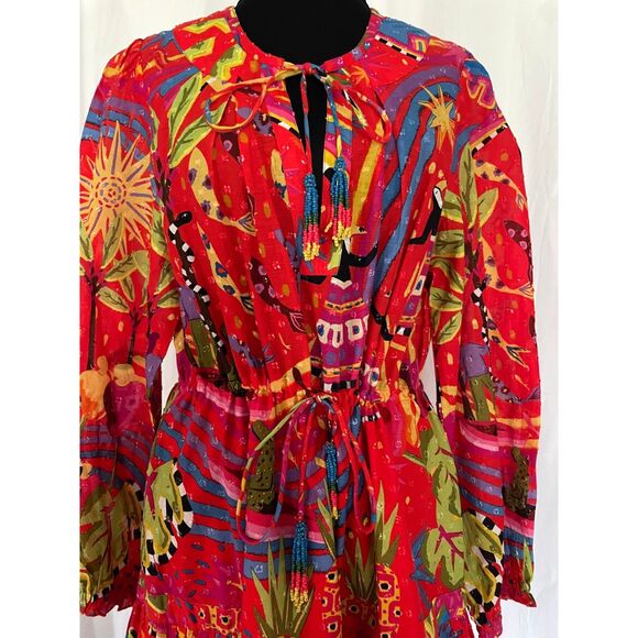 Farm Rio Women Size S Red Magic Forest Tropical Cotton Dress Boho Flowy Whimsy - Picture 5 of 6